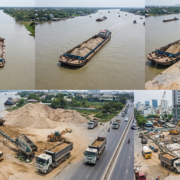 Chuỗi cung ứng cát từ khai thác xử lý đến vận chuyển và giao hàng